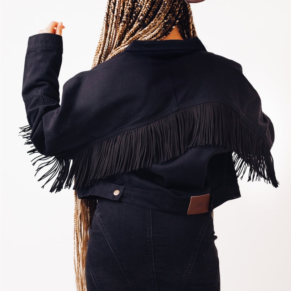 Artcareshop FRINGE BLACK DENIM JACKET